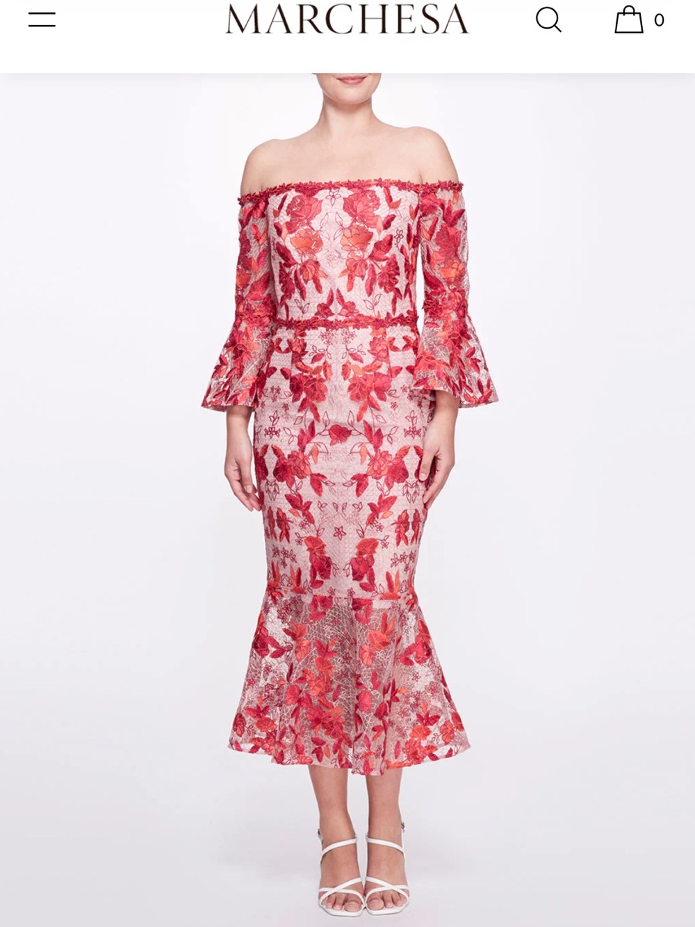 NWT Marchesa Embroidered Tulle Tea-Length Midi Dress Size 12